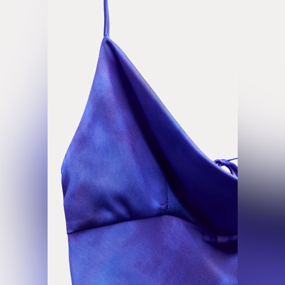 Zara dress maxi long open back satin effect blue bodycon wedding party cocktail - Picture 14 of 16